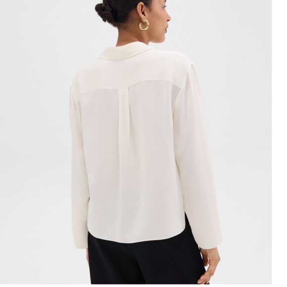 NWT Theory Silk Notched Lapel Collar Blouse Shirt - Picture 2 of 8